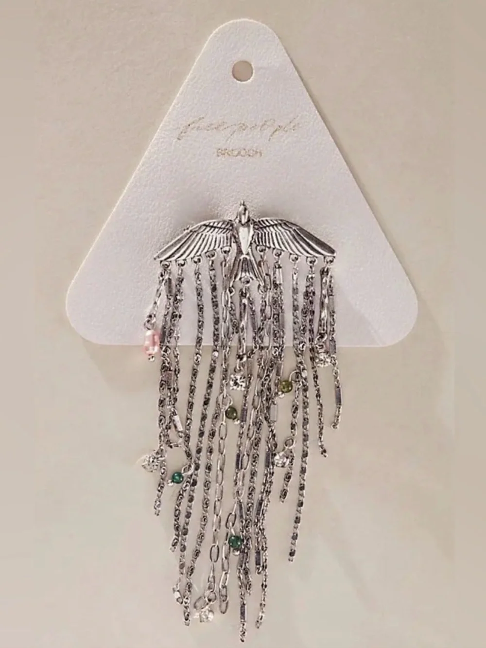 Free People Cresta Dangle Brooch flying bird motif Silver tone